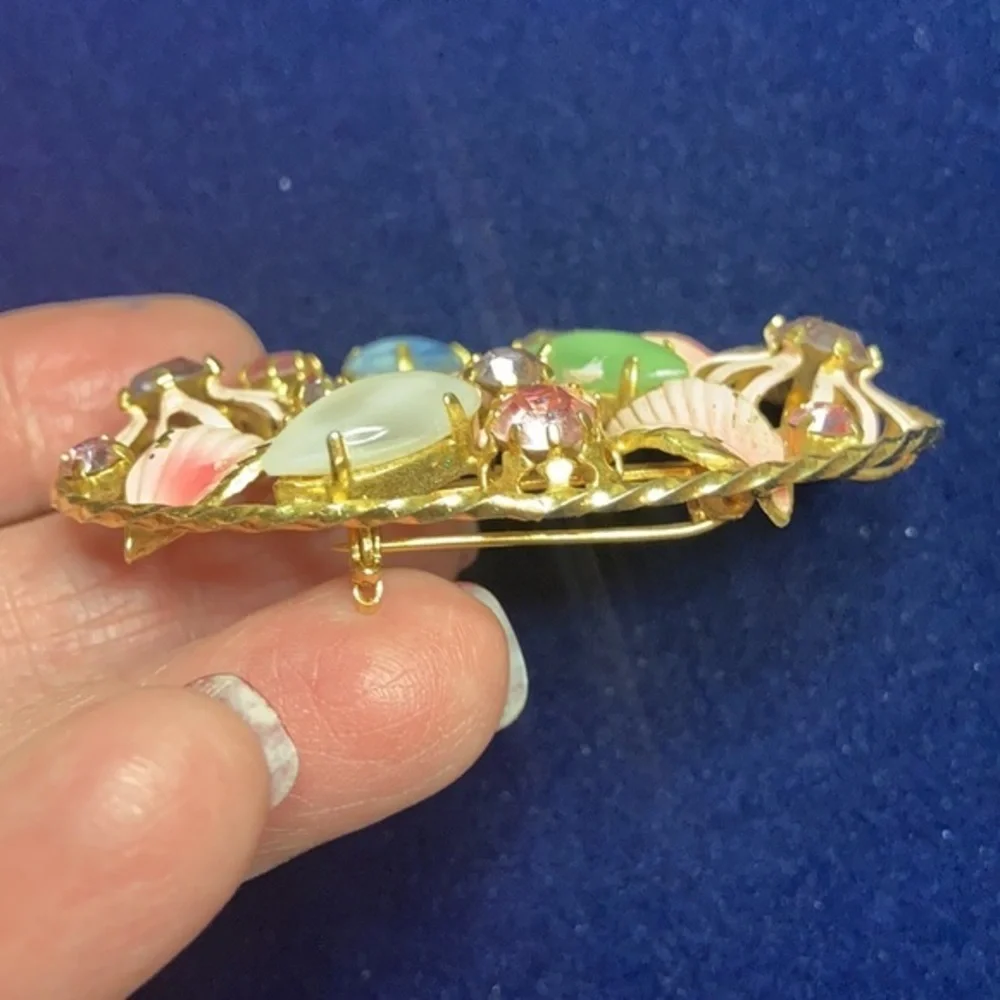 Vintage Austria pastel enamel & rhinestone brooch